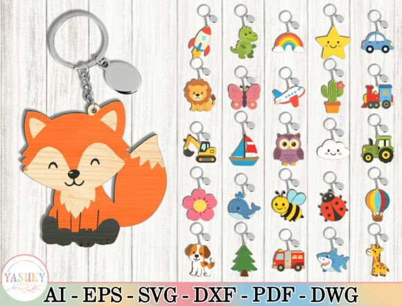 Download Cute Animal &amp; Kids Keychain SVG Bundle - Animal Collection