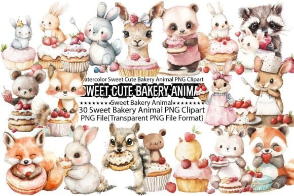Download Watercolor Sweet Cute Bakery Animal PNG - Animal Collection