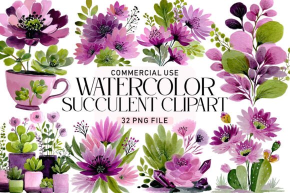 Download Watercolor Succulent Clipart Mix &amp; Match - Match Collection