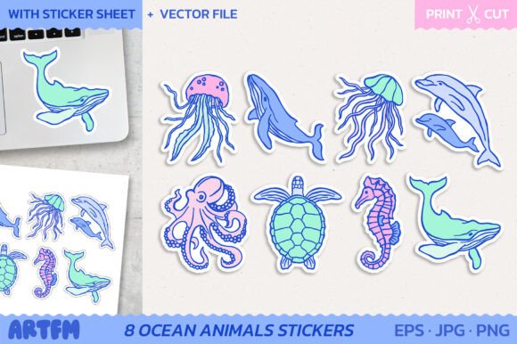 Download Ocean Animals Pastel Sticker Pack - Animal Collection