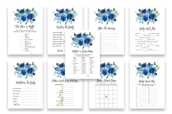 Download Blue Flowers Baby Shower Games - Game Collection