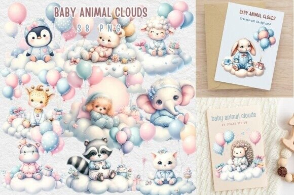 Download Adorable Baby Animals on Cloud Wall Art - Animal Collection